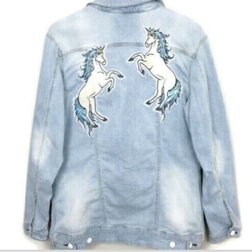 Rare Lularoe Jaxson Unicorn Patch Denim Jacket